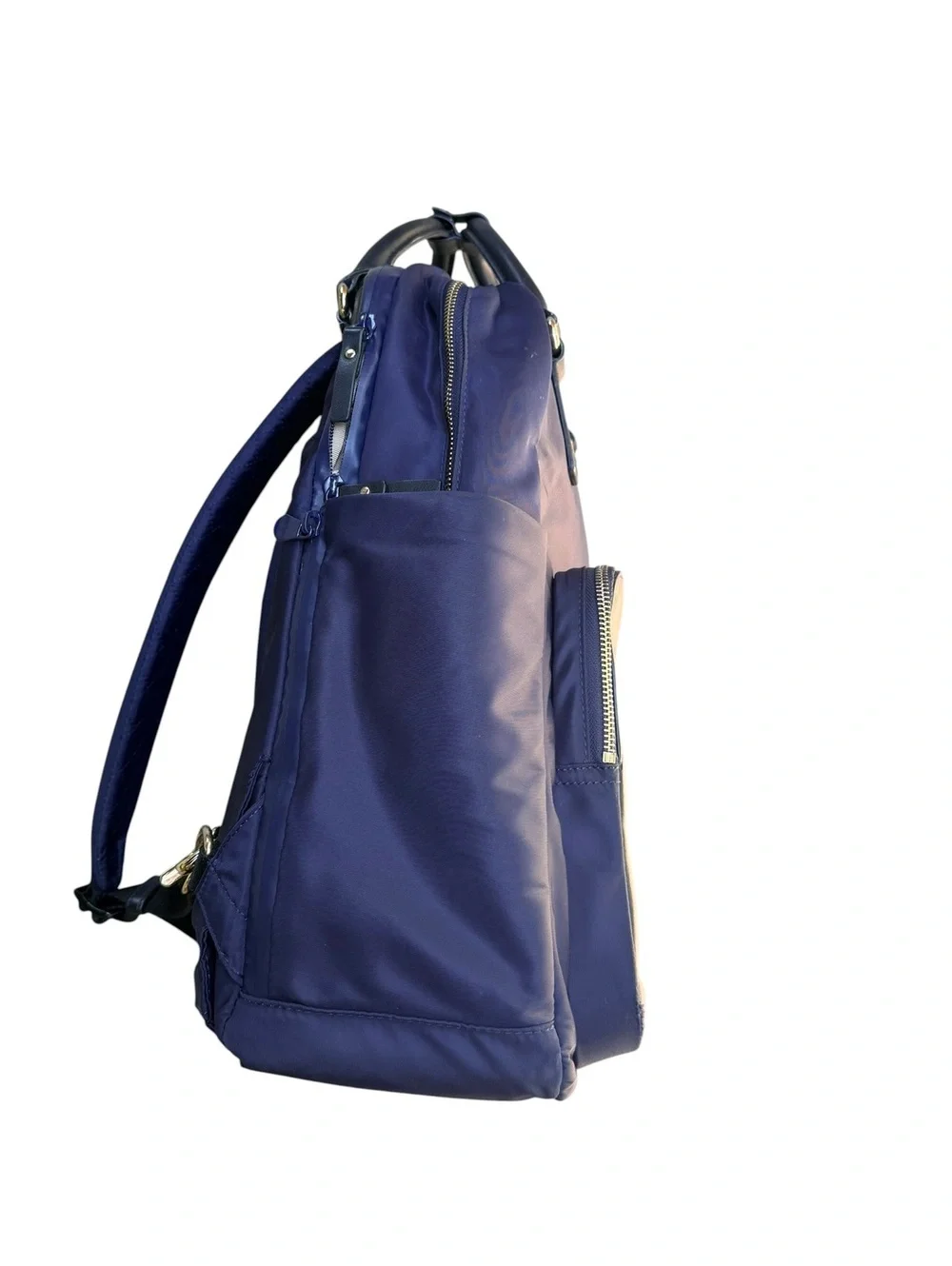 Lo & Sons Rowledge Backpack Navy Nylon Brown Leather Laptop Travel Work Bag